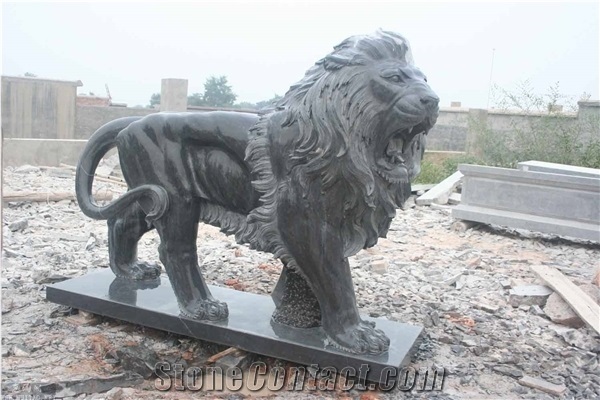 Limestone Garden Statue Yellow Lion Guardian Shishi Statue