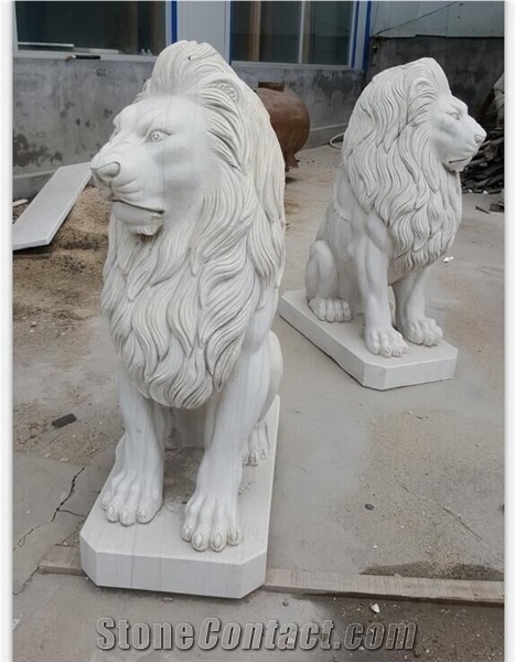 Limestone Garden Statue Yellow Lion Guardian Shishi Statue