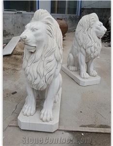 Limestone Garden Statue Yellow Lion Guardian Shishi Statue