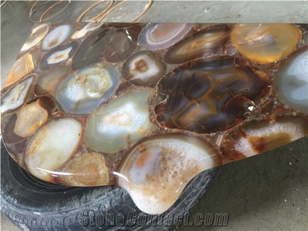 Prefab Brown Agate Countertops Kichen Backlit Agate Worktops
