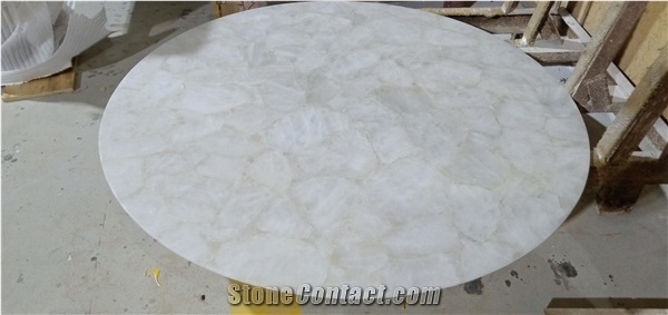 Round White Resin Tabletops White Agate Restaurant Table Top