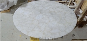 Round White Resin Tabletops White Agate Restaurant Table Top