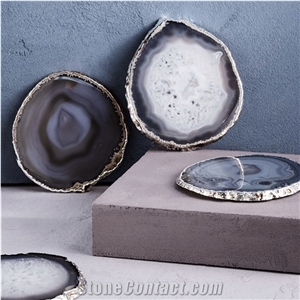 Semiprecious Stone Bookend Blue Agate Sliced Bookend