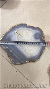 Semiprecious Stone Drink Coasters Blue Agate Jewelry Dish