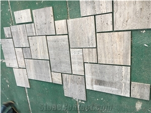Titanium Silver Travertine Tile French Pattern Machine Cut