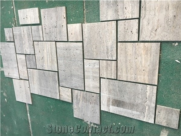 Titanium Silver Travertine Tile French Pattern Machine Cut