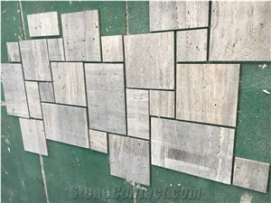 Titanium Silver Travertine Tile French Pattern Machine Cut
