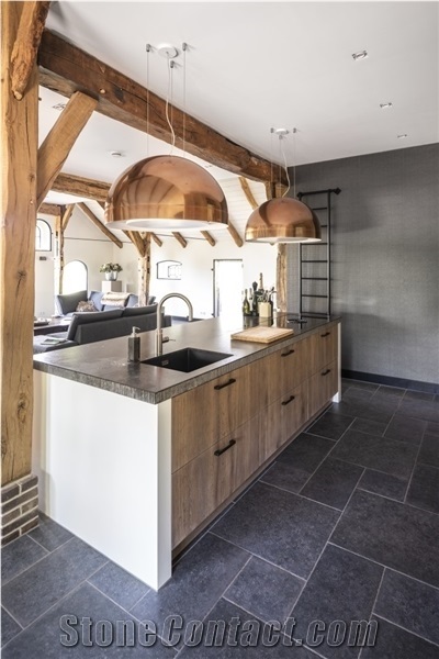 Belgian Bluestone Chiseled Edge Kitchen Countertop