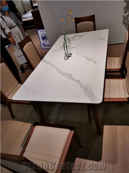 Solid Surface Artificial Calacatta White Sintered Stone Dinner Table