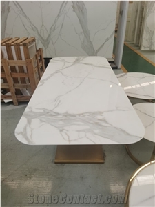 Solid Surface Artificial Calacatta White Sintered Stone Dinner Table