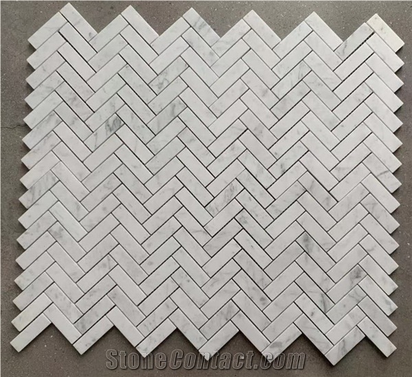 Carrara Herringbone Stone Mosaic