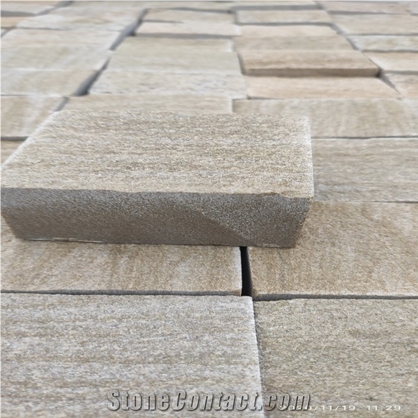 China Yellow Sandstone Cobble Tile Slab Flooring Paver Wall