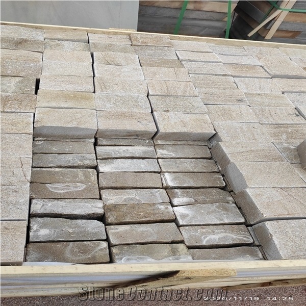 China Yellow Sandstone Cobble Tile Slab Flooring Paver Wall