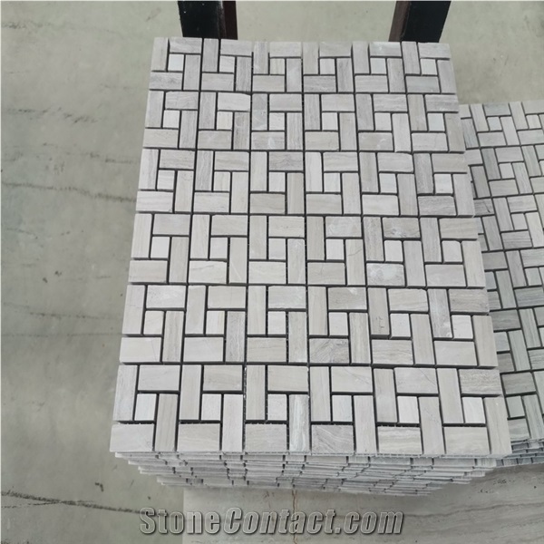 Wooden White Serpeggiante Marble Mosaic Tile Slab Countertop