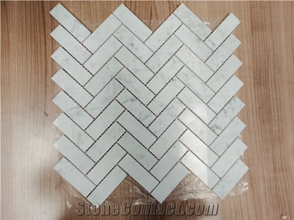 Carrara White Marble Chevron Mosaic Tile Backsplash