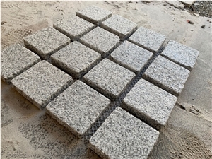 G603 Cobblestone on Mesh,Light Grey Granite Cube Stone,Paver