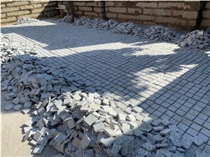 G603 Cobblestone on Mesh,Light Grey Granite Cube Stone,Paver