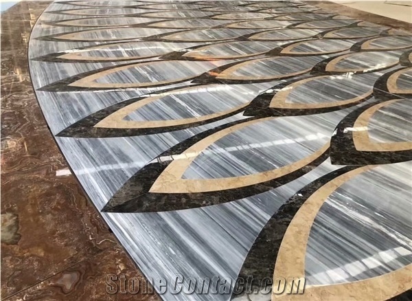 Azul Bahia Waterjet Marble Medallion Lobby Mosaic Pattern