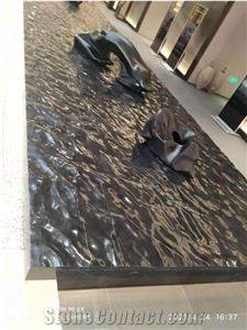 Black Nero Marquina Marble Unique Water Wave Design for Deco