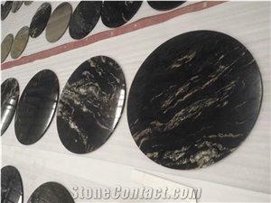 Silver Wooden Vein Dargon Black Marble Round Table Tops