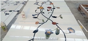 Thassos White Marble Waterjet Medallion Pattern Tiles