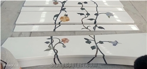 Thassos White Marble Waterjet Medallion Pattern Tiles