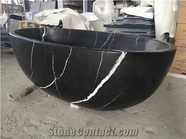 Black Quartz Engineered Calacatta White Bathrom Bathtub
