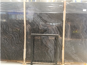 China Ancient Wood Grain Vein Black Zebra Wooden Marble Slab
