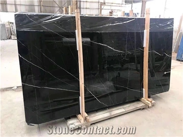 China Black Nero Negro Marquina with Vein Marble Slabs Tiles