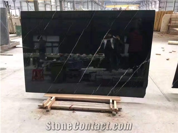 China Black Nero Negro Marquina with Vein Marble Slabs Tiles