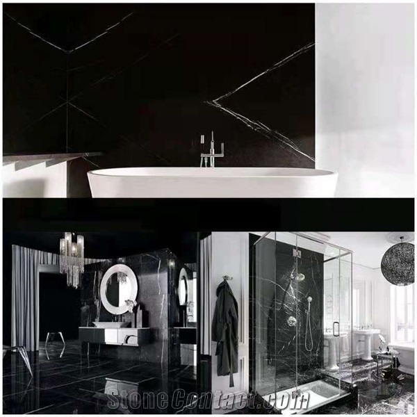 China Black Nero Negro Marquina with Vein Marble Slabs Tiles