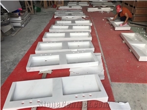 Customized Kitchen Sinks in White Carrara Marble