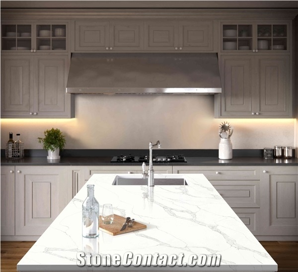 Statuario Venato White Quartz Slabs for Kitchentop