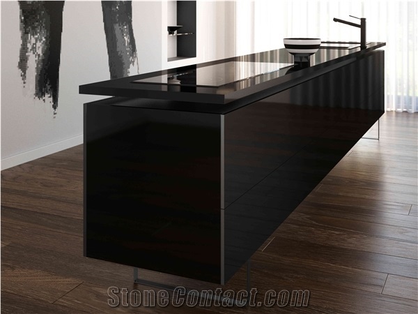 Stellar Night Black Quartz Slabs for Interior Project