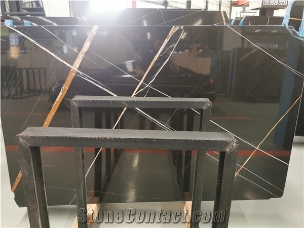 Tunisia Black Noir Aziza Marmo Nero Marble Slabs,Wall Tiles