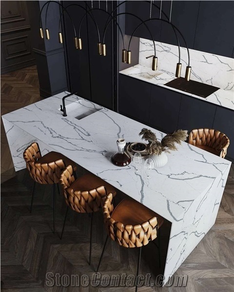 Calacatta White Quartz Stone Slabs Solid Surface