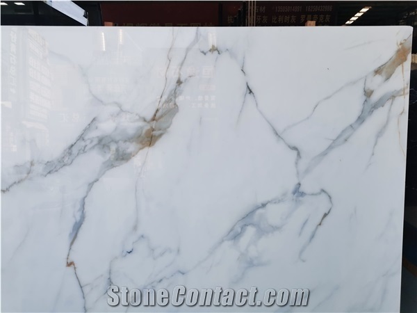 Nano Glass Stone Calacatta Gold Marble Crystallized Slabs
