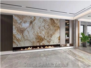 Brazil Yellow Roman Quartzite Polished Wall Cladding Slabs