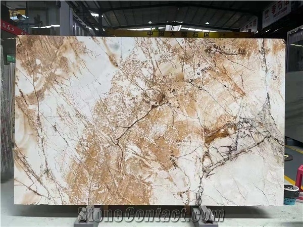 Brazil Yellow Roman Quartzite Polished Wall Cladding Slabs