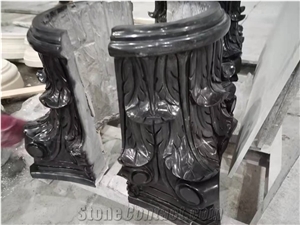 China Black Jade Marble Honed Carved Natural Stone Column