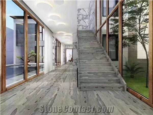 Chinese Cloud Grey Marble Honed Stair Treads