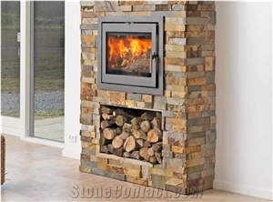 Chinese Rusty Slate Split Cultural Stone Fireplace