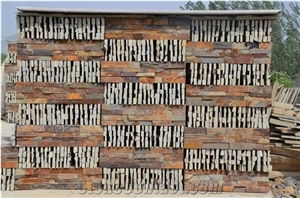 Chinese Rusty Slate Split Cultural Stone Fireplace