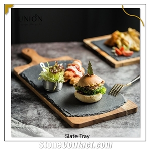 Acacia Wooden and Natural Black Slate Cutting Tray Board