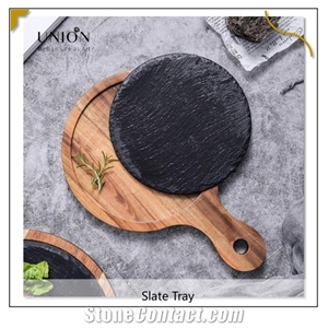 Bamboo Steak Slate Round Flat Plate Hotel Cutlery Plate Bamboo Steak Slate Round Flat Plate Hotel Cutlery Plate