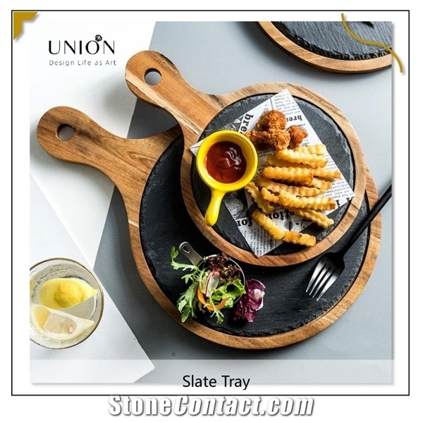 Bamboo Steak Slate Round Flat Plate Hotel Cutlery Plate