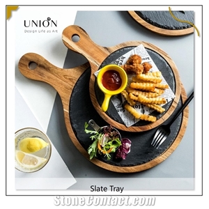 Bamboo Steak Slate Round Flat Plate Hotel Cutlery Plate