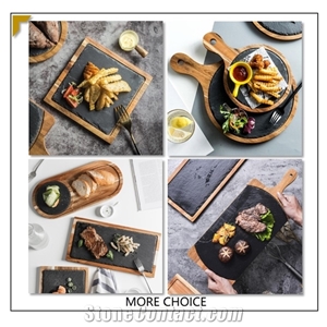 Bamboo Steak Slate Round Flat Plate Hotel Cutlery Plate