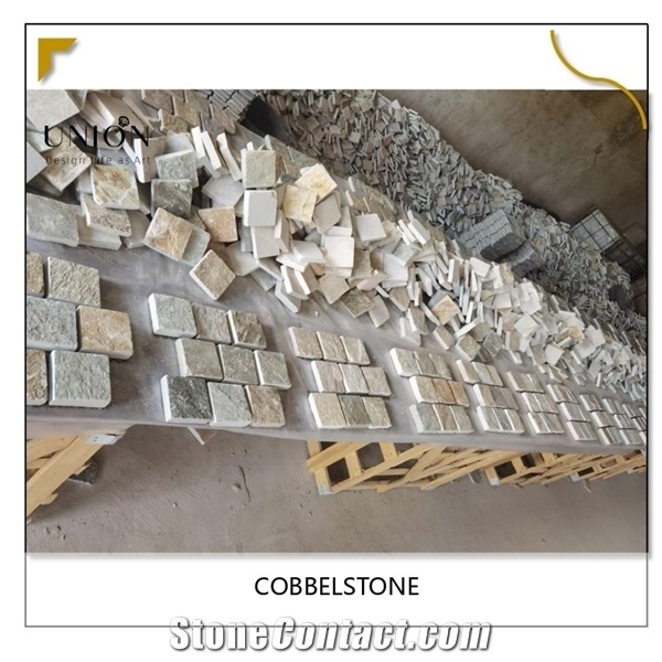 Beige Floor Covering Cobbles Cube Stone Pieces in Stock