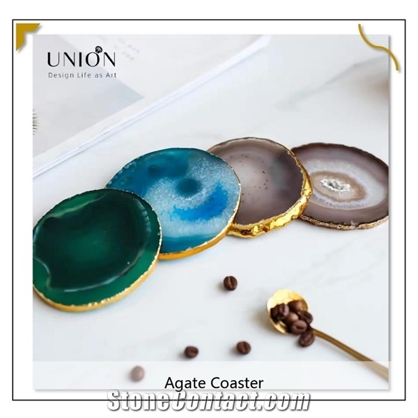 Blue Light Translucent Decorated Agate Slices Tea Trays Sets